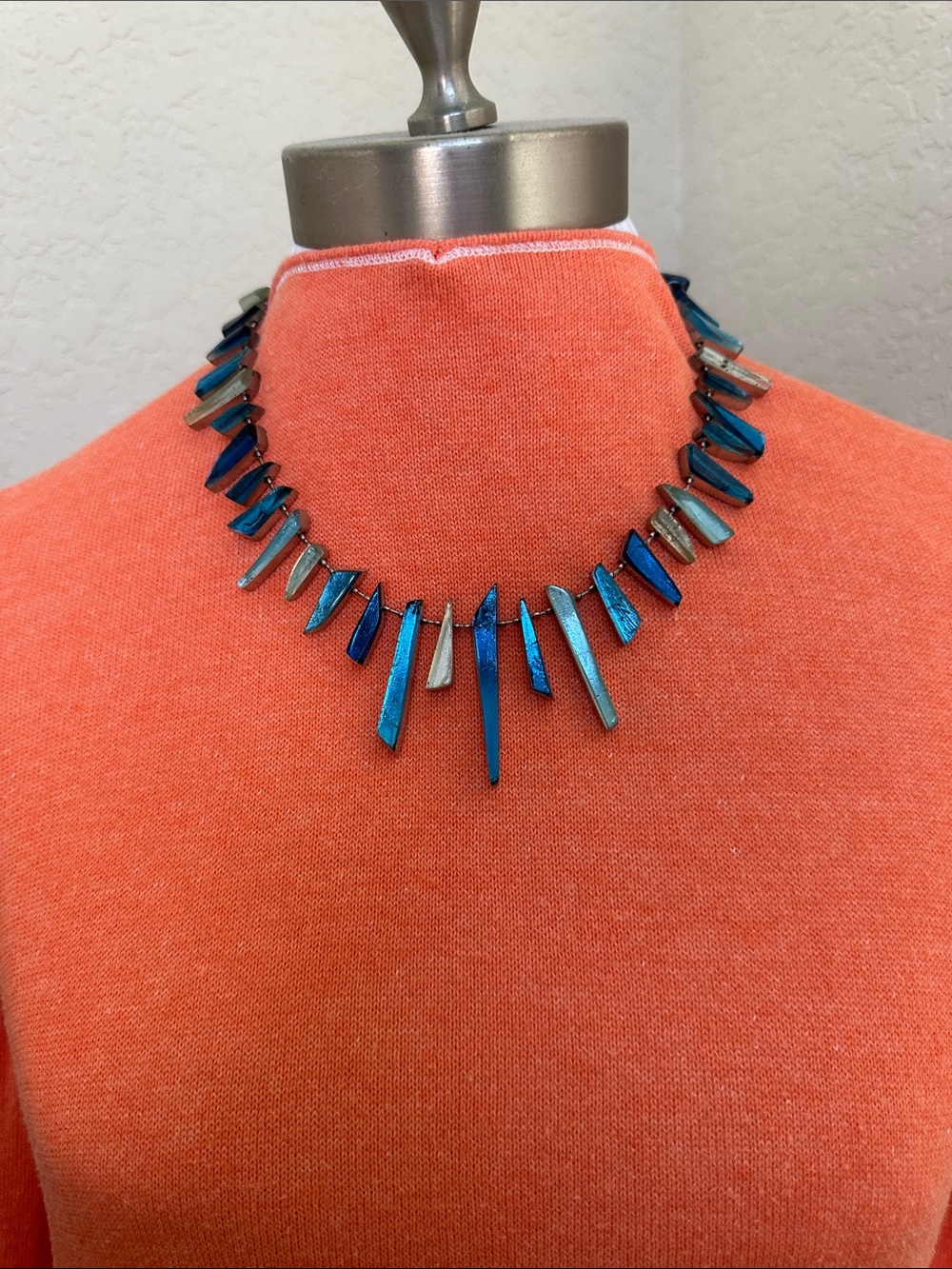 CL2 sterling silver Blue Spike Statement Necklace